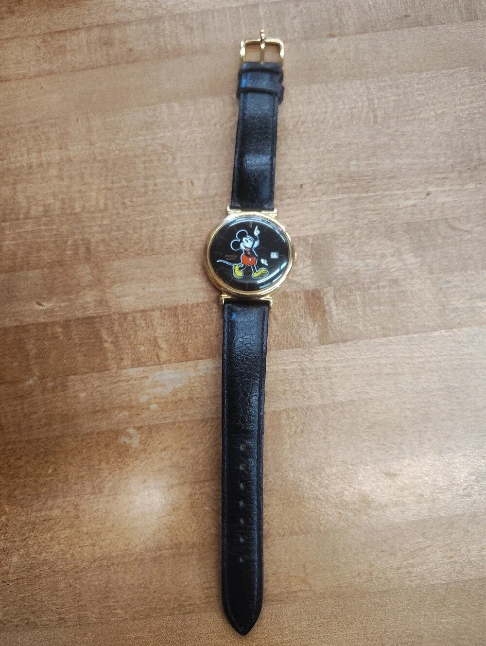 Pulsar Disney Mickey Mouse Wristwatch Black Dial/Band Gold Tone Case No Battery